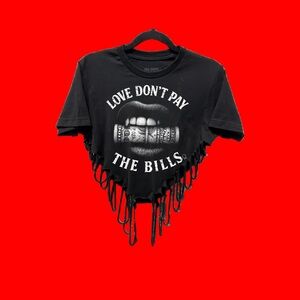 LOVE DONT PAY ROAD RASH V CUT HEART CROP TOP